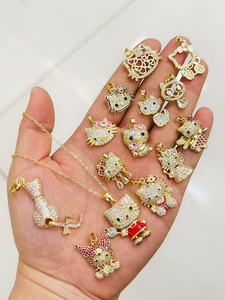 Liontin Kucing Kecil Berlapis Emas <span class=keywords><strong>Custom</strong></span> dengan Batu CZ, Aksesoris Hewan Kartun untuk Kalung, Grosir Perhiasan - Product Image 1