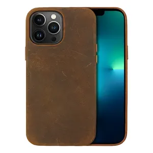 Luxe Gekke Paard Echt Lederen Mobiele Telefoon Hoes Voor Iphone 13 14 Pro Max