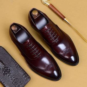 Nouvelles Chaussures Habillées Homme 2025 en Cuir Véritable Style Brogue Britannique, en Cuir de Vachette Pleine Fleur, Bout Pointu, pour Affaires - Product Image 6