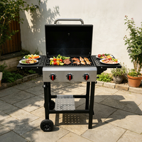 Barbecue à gaz GPL BENSUN Premium robuste pour extérieur, 3 brûleurs, allumage piézoélectrique, tables latérales pliables, chariot en acier inoxydable