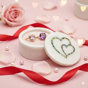 Carved Stone Heart Box With Abalone Inlay Love Theme Gift Item For Valentines Day Romantic Handmade <b>Keepsake</b> Jewelry Decor Box - Product Image 3