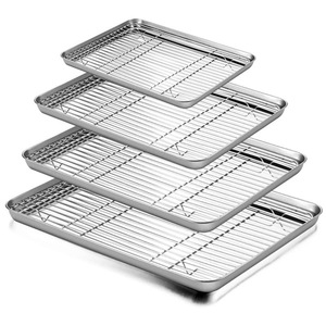 Set di Griglie Rettangolari in Acciaio Inox per Barbecue, Teglia da Forno con Griglia di Raffreddamento e Drenaggio Olio - Product Image 4