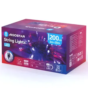 Cadenas de luces LED de bajo voltaje, 200 LED, 3m+20m, 10cm entre LED, IP44, 8 modos de parpadeo, ideales para decoración - Product Image 3