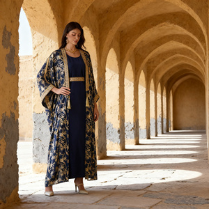 Abaya en polyester personnalisée de luxe avec impression dorée pour femmes musulmanes, robe élégante pour occasions spéciales - Product Image 4