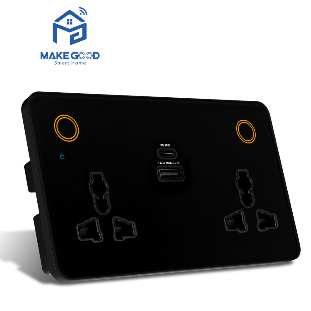 Makegood Smart RGB Backlight Wifi Double Wall Socket Tuya 16A Intelligent Power Socket USBC Fast Charging Alexa Power Switch · image 2