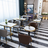 Muebles comerciales modernos de lujo, sillas de mesa de restaurante de café de Metal dorado, sofá de asiento de cabina de cuero superior de mármol para hoteles