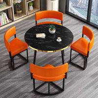 Table de cuisine ronde moderne MULIGNA, gain de place, en MDF avec pieds en métal, 4 chaises en cuir PU, ensemble table et chaises pour salle à manger, restaurant