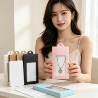 Boîte de présentation de bijoux écologique et recyclable avec fenêtre transparente, emballage pour collier, trou de suspension, carte cadeau en papier kraft multicolore