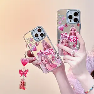 Хит продаж, 2023 Мультяшные Симпатичные Аниме зеркальные куклы Барби Чехол для мобильного телефона с цепочкой на шнурке для iPhone 13 14 pro max