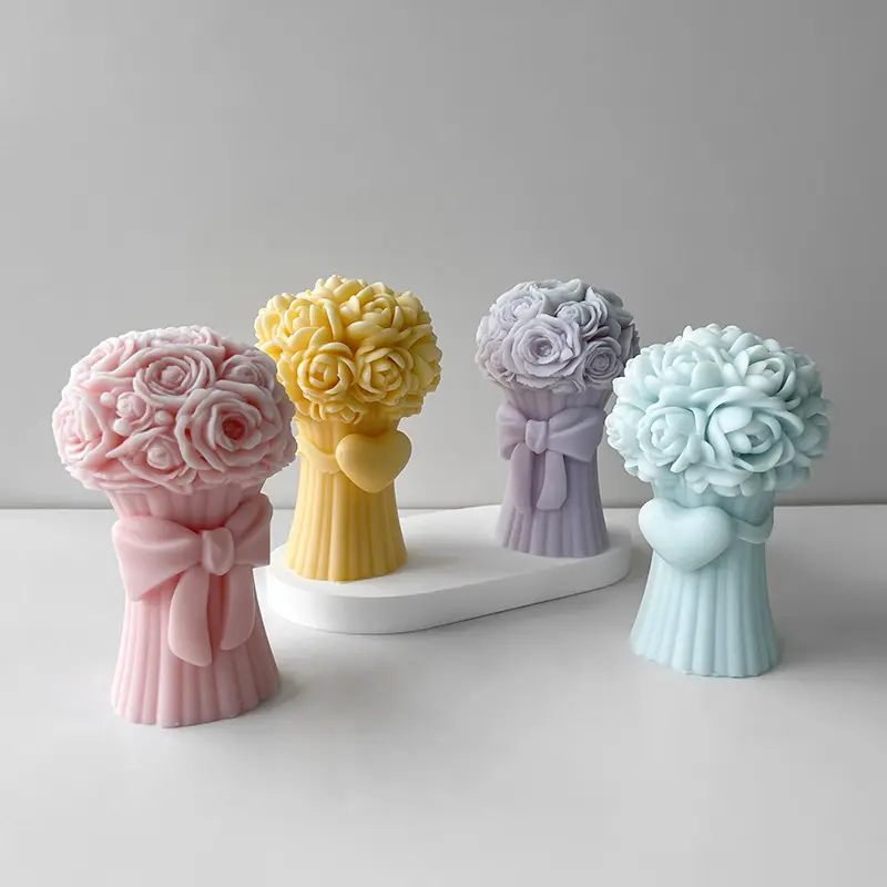 J1239 Flower Luxury Unique Wedding Gift Table Decoration Peony Floral Bouquet Pillar Silicone Craft Home Decor candle mold