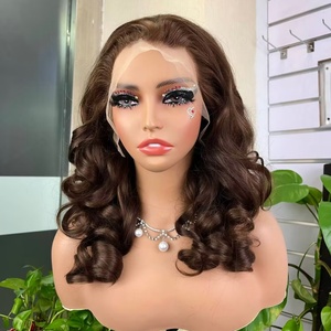 Color 4# 100% Virgin Human Hair Glueless Frontal Bouncy <b>Wig</b> <b>Brown</b> Raw 13*4 Frontal Bouncy <b>Wig</b> - Product Image 2