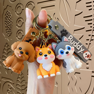 Wholesale Cute 3D PVC <strong>Dog</strong> Keychain Cartoon Puppy Bag Charm Custom Logo Soft Rubber <strong>Dog</strong> <strong>Key</strong> <strong>Ring</strong> for Gift - Product Image 2