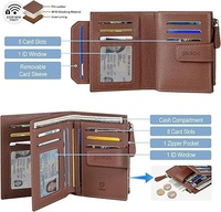 Dompet Lipat Multifungsi Anti Maling Kulit Sapi Asli RFID Serat Karbon dengan Ritsleting untuk Wanita
