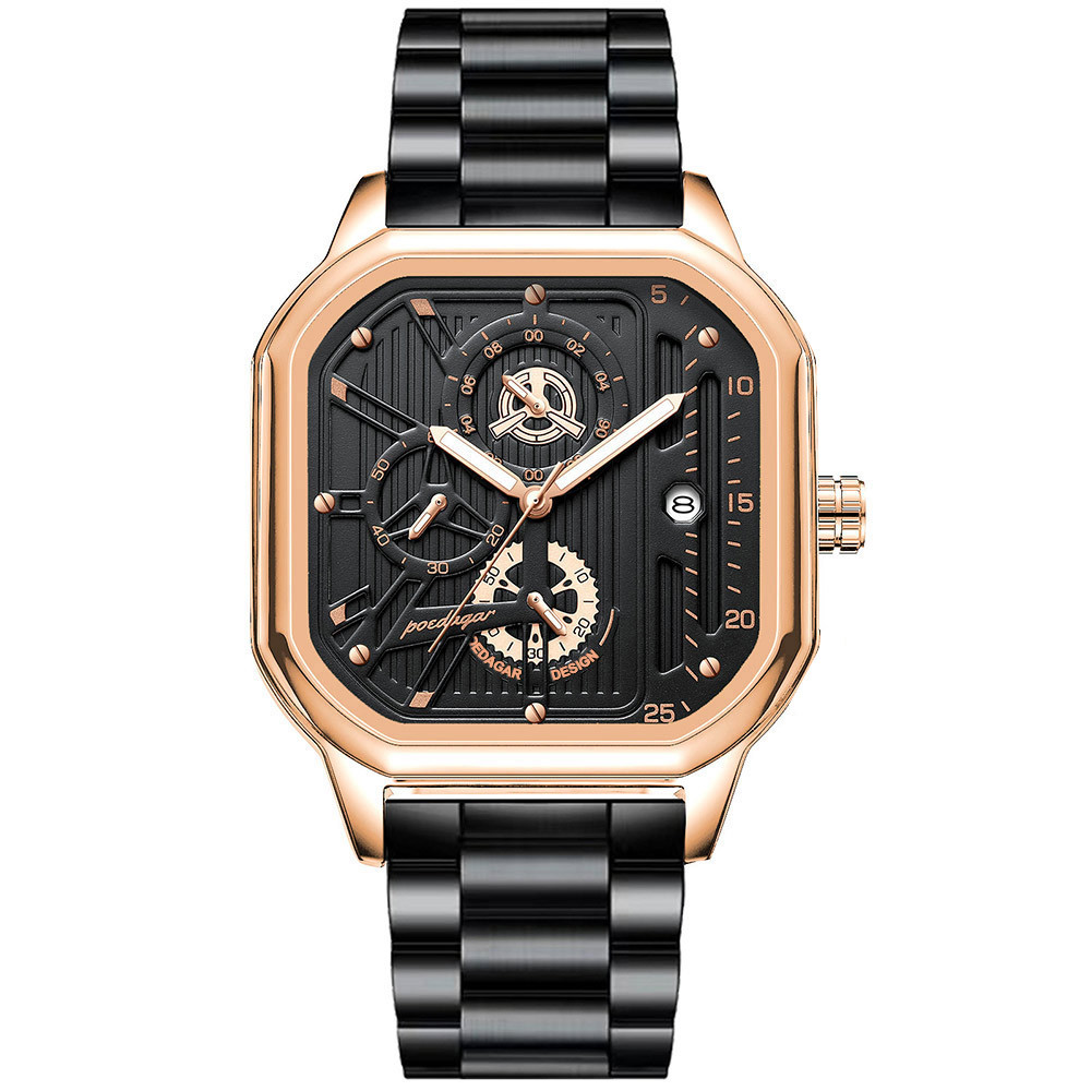 6 rose gold case black strap - stainless steel strap