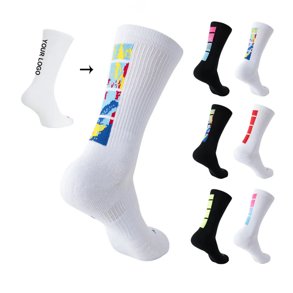 Градиентные Красочные мужские спортивные Элитные баскетбольные носки с логотипом на заказ утолщенные спортивные носки