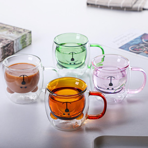 Verrerie faite à la main <span class=keywords><strong>de</strong></span> 250ml à double paroi en verre tasse intérieure <span class=keywords><strong>ours</strong></span> à haute teneur en borosilicate tasse à café en verre design vente en gros - Product Image 1