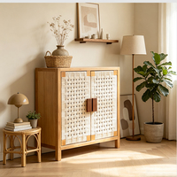 Buffet d'entrée Japandi en bois de frêne à 2 portes avec panneaux tressés, meuble de rangement côtier australien, organisateur pour l'Australie