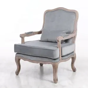 China Supply Modern Luxury Elegant Grey Velvet Rubber Wood Sofa Lounge Leisure Chair