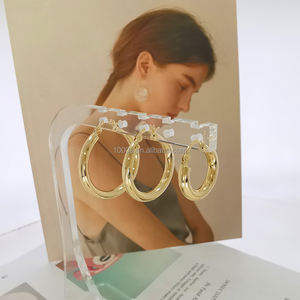 Aretes de Aro Huecos de Oro Macizo de <span class=keywords><strong>18K</strong></span> de Alta Calidad, Regalo de Boda de Moda, Joyería Fina de Oro para Mujer - Product Image 6