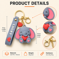 Porte-clés personnalisé mignon en forme de cœur avec animal, sangle de poignet et fermoir doré pour cadeau de Saint-Valentin, commande en gros