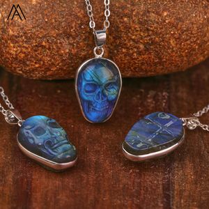 Flash Labradorite vòng cổ, khắc Sọ Đầu Mặt dây chuyền chữa bệnh người đàn ông đồ trang sức món quà sinh nhật - Product Image 3
