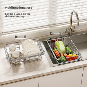 Égouttoir télescopique en acier inoxydable avec contrôle de l'eau pour évier de cuisine et rangement de vaisselle - Product Image 3