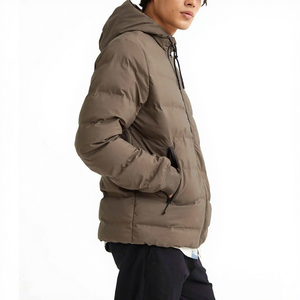 Veste matelassée à capuche marron pour homme, coupe-vent, décontractée, hiver, coupe régulière, rembourrage en duvet, fermeture éclair, couleur unie - Product Image 3