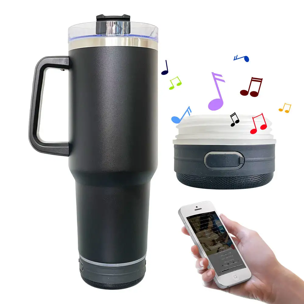 Akıllı Bluetooth 40oz paslanmaz çelik Bluetooth hoparlör düz Tumbler taşınabilir akıllı müzik bardak saman ve kapak ile