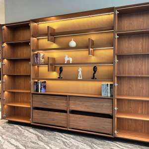 Librería de Nogal Fabricada en China con Diseño de Ratán, Almacenamiento Multifuncional para Estudio, Sala de Estar, Cafetería <span class=keywords><strong>y</strong></span> Biblioteca - Product Image 1