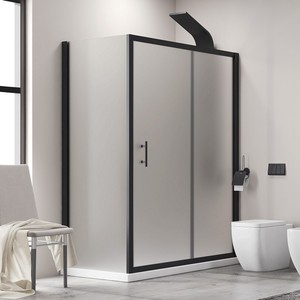 Kamalu KFN5000SN cabina doccia 80x120 cm vetro nero opaco senza cornice in alluminio dritto Pivot impermeabile per il bagno - Product Image 2