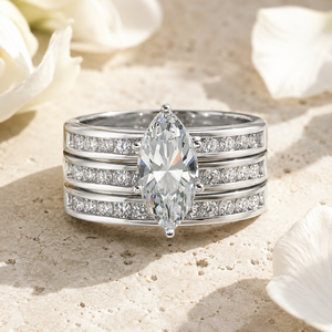 Bague large à trois rangs Marquise pour femme, bijou de mode classique, audacieux et étincelant - Product Image 4