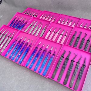 Venta al por mayor superventas volumen pestañas Pesta como bandeja pestañas pinzas de punta de fibra pinzas de extensión de pestañas de embalaje personalizado - Product Image 6