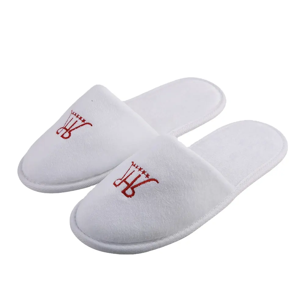 Simple Design Cotton Velour Disposable SPA Hotel Slippers With Logo