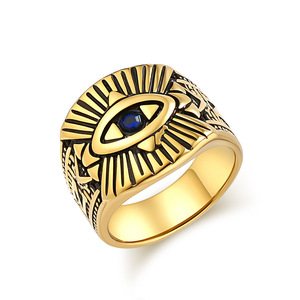 Retro Hip Hop Punk God's Eye <b>Titanium</b> Steel <b>Ring</b> Gold <b>Black</b> Silver Unisex Jewelry Gift - Product Image 5