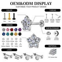Anting-anting tusuk bibir Alien Head Zircon 316L Surgical Steel Labret Stud untuk pria, ukuran 16G, cocok untuk Monroe, Medusa, Helix, Tragus, dan Cartilage.