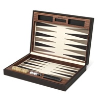 Ensemble de backgammon de luxe en bois de noyer et cuir grainé entièrement personnalisable Pièces de bois personnalisées