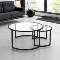 Ensemble table basse et table d'appoint noir blanc Table basse ronde set de 2 verre