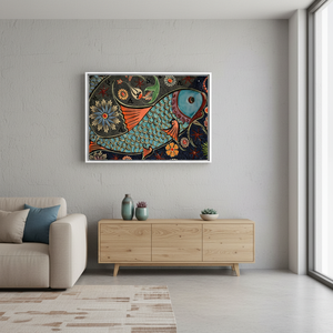 Toile imprimée mosaïque d'art moderne avec motif de poisson - Encadrée de blanc, 1 panneau, 1P-Encadrée de blanc - Product Image 3
