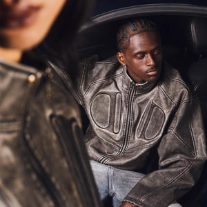 جاكيت رجالي كبير الحجم بسحاب من الجلد بتصميم عتيق مخصص ثلاثي الأبعاد بارز للهيب هوب وملابس الشارع - Product Image 5