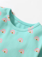 Vestido Tutú con Estampado de Arcoíris para Niñas Pequeñas, Top de Punto Acanalado de Manga Corta, Falda de Malla Suave en Capas, Color Menta, para Uso Diario al Aire Libre