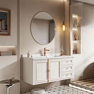 Meuble-lavabo de salle de bain de style européen BALOM, cadre en bois massif, plan de travail en pierre, miroir LED, ensemble complet pour les maisons haut de gamme - Product Image 5