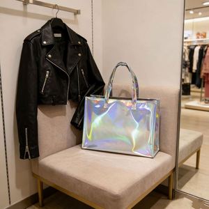 Fashion Holographic Pu Laser Shopping Portable Gift Bag for Trade Show Handbag - Product Image 2
