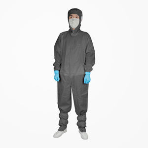 بدلة عمل خفيفة الوزن مضادة للكهرباء الساكنة بنمط مخطط رمادي اللون مع شبكة للأذن للتصنيع الدقيق - Product Image 4