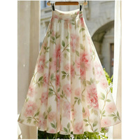 Rok Panjang Wanita Motif Bunga Musim Panas Terbaru, Model Empire Waistline A-line, Sporty Stylish Elegan, Grosir Kustomisasi