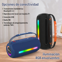 2025 Venta caliente Booms 360 de alta potencia al aire libre Partybox Subwoofer RGB inalámbrico BT5.1 USB AUX altavoz inteligente batería sonido