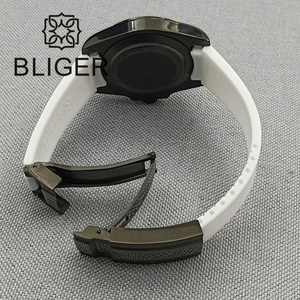 Bliger 40mm Đen tráng trường hợp nh35 tự động người đàn ông xem ngày phóng đại Sáng Quay Số dây đeo cao su vít vương miện cố định bezel - Product Image 5