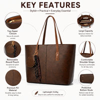 Tas Tote Wanita Kulit PU Vintage Custom Kapasitas Besar dengan Resleting dan Kantong Koin Grosir OEM Label Pribadi