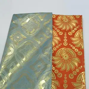 Tissu batik en polyester wax bazin riche d'usine avec tampon doré pour robe tissu africain