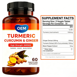 OEM ODM Turmeric Curcumin 2600mg Complex Tablets 60 Count with Ginger Black Pepper Veggie Tablet Food Supplement - Product Image 5