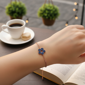 Sapphire CZ Stone Black Ink Design <b>Clover</b> Shape Charm Forse Chain Wholesale 925 Sterling Silver Fine Jewelry - Product Image 3